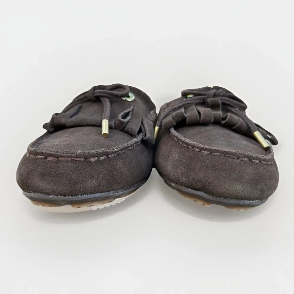 New Lands End Womens Size 8 Slip On Tassel Moccasin Brown Suede Loafers